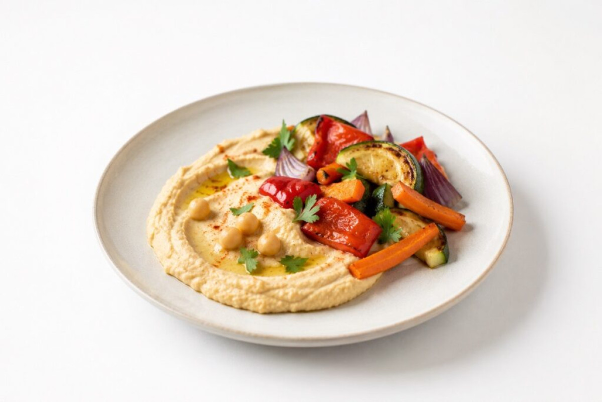Hummus s pečenou zeleninou pro zdravý jídelníček