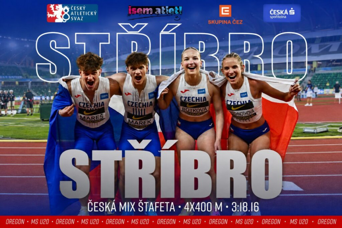 Čeští junioři mají z MS v Oregonu první medaili. Štafeta 4×400 m získala stříbro