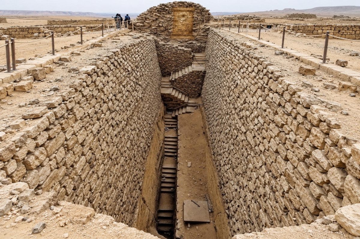 Schodiště pod Džoserovou pyramidou klesá 28 metrů
