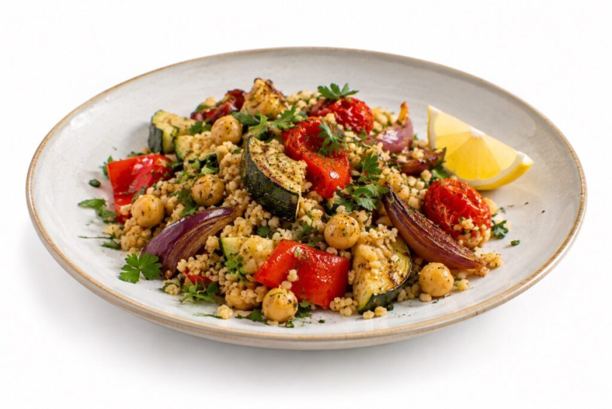 Bulgur s pečenou zeleninou, cizrnou a petrželkou Bulgur s pečenou zeleninou, cizrnou a petrželkou