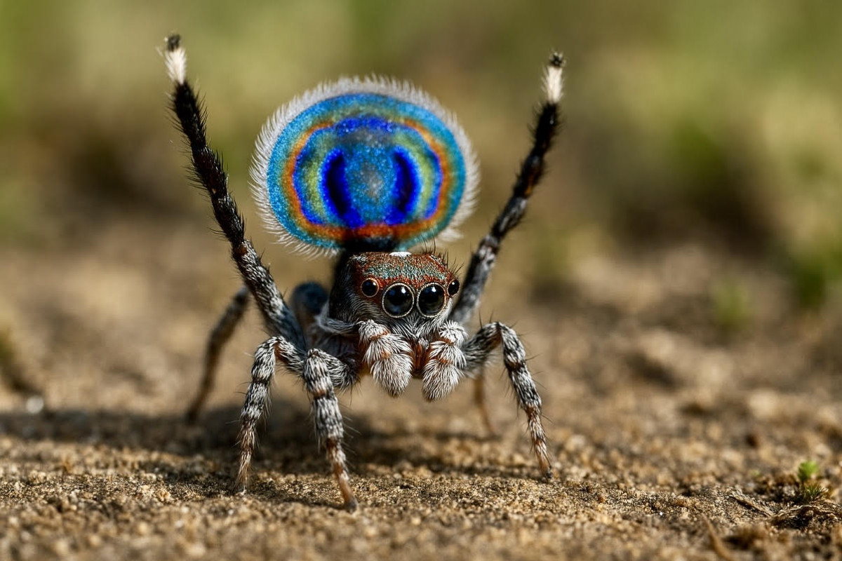Paví pavouk: Miniaturní akrobat s tancem a barvami jako hologram