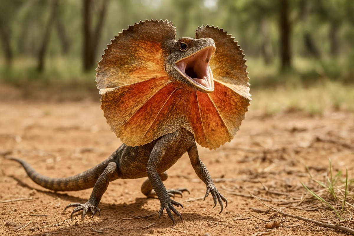 Agama límcová: běh po dvou a obranný „plášť“ z Austrálie