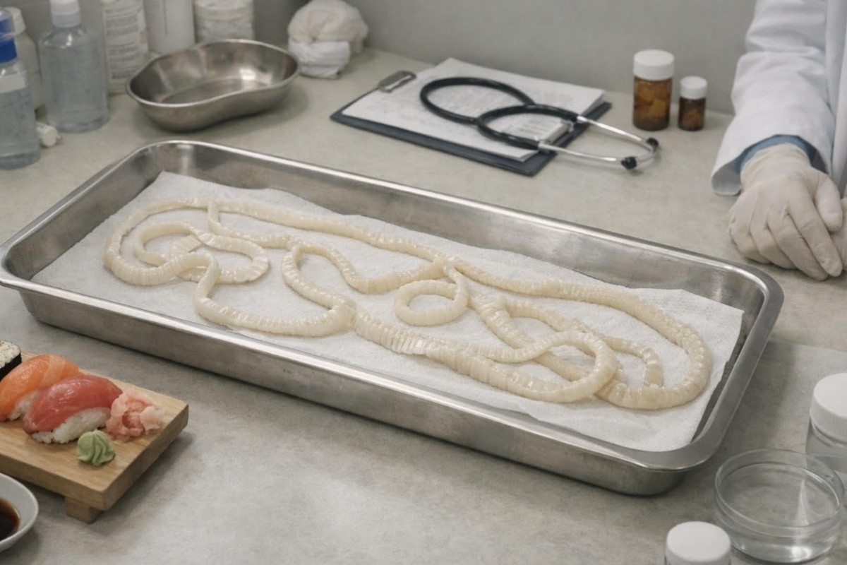 Tasemnice ze sushi. Muž ze sebe vytáhl parazita dlouhého 1,7 metru