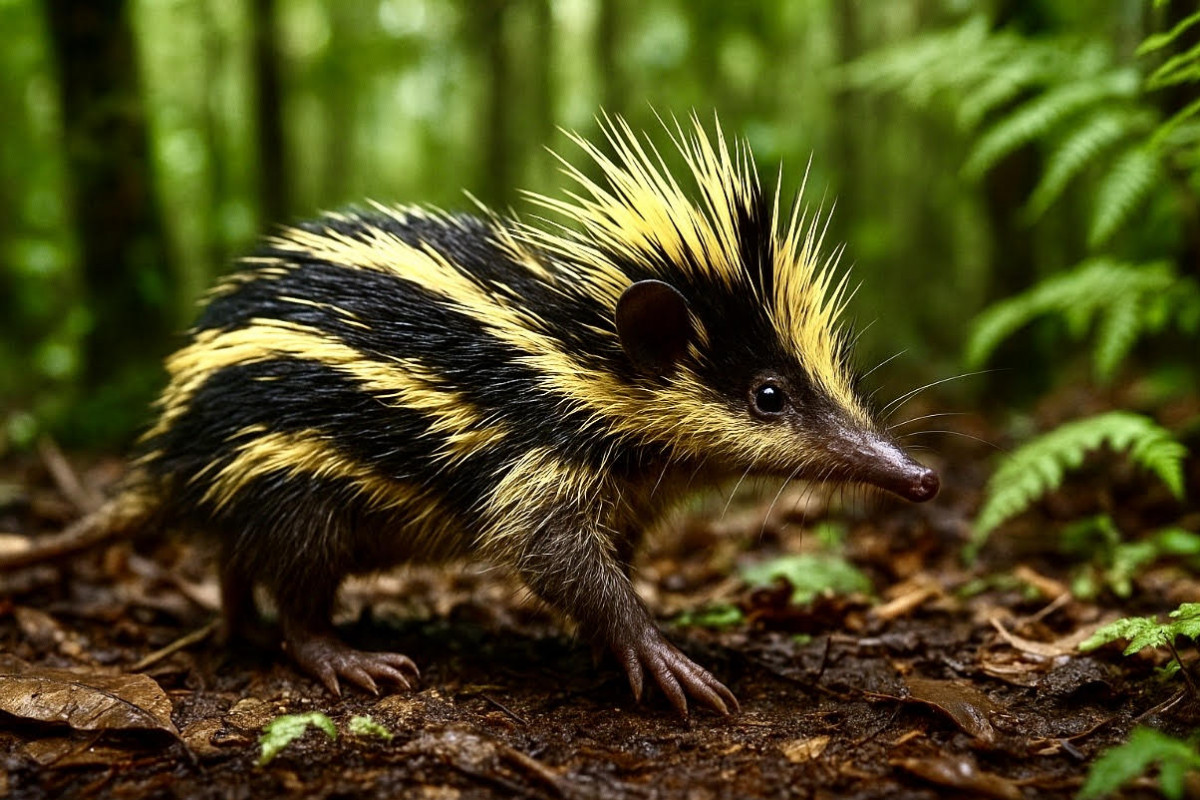 Bodlín páskovaný: „punkový“ savčí originál z deštných lesů Madagaskaru